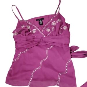 Vintage formal Purple embroidered dress top spaghetti straps adjustable 18 Jr